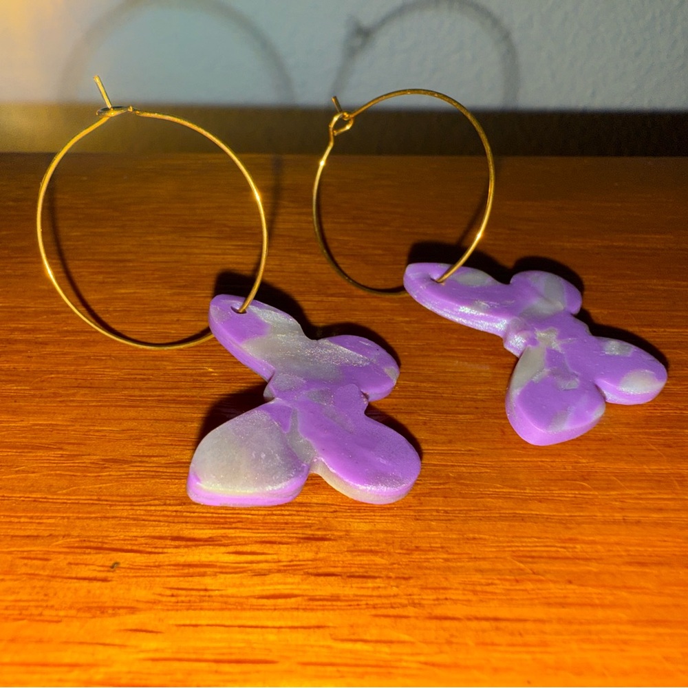 Purple Butterfly Drop Earrings